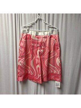 ASOS Design Mens Pink White Marble Print Board Shorts Size W34 Satin Casual